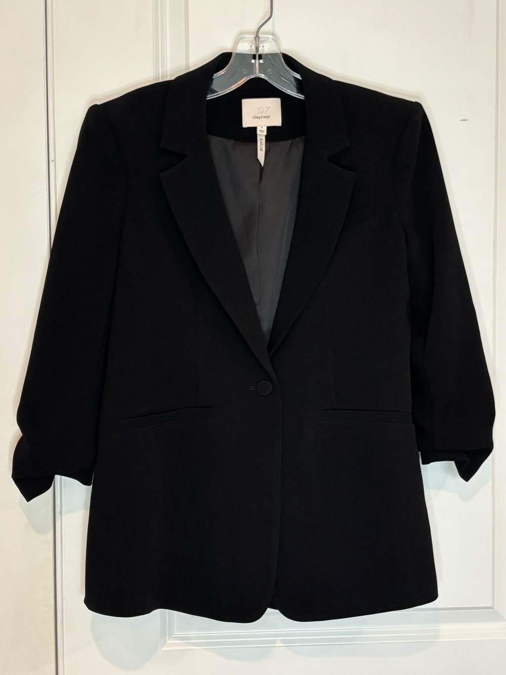 Cinq a Sept Khloe Black Crepe Single Button Ruched Sleeve Blazer 4